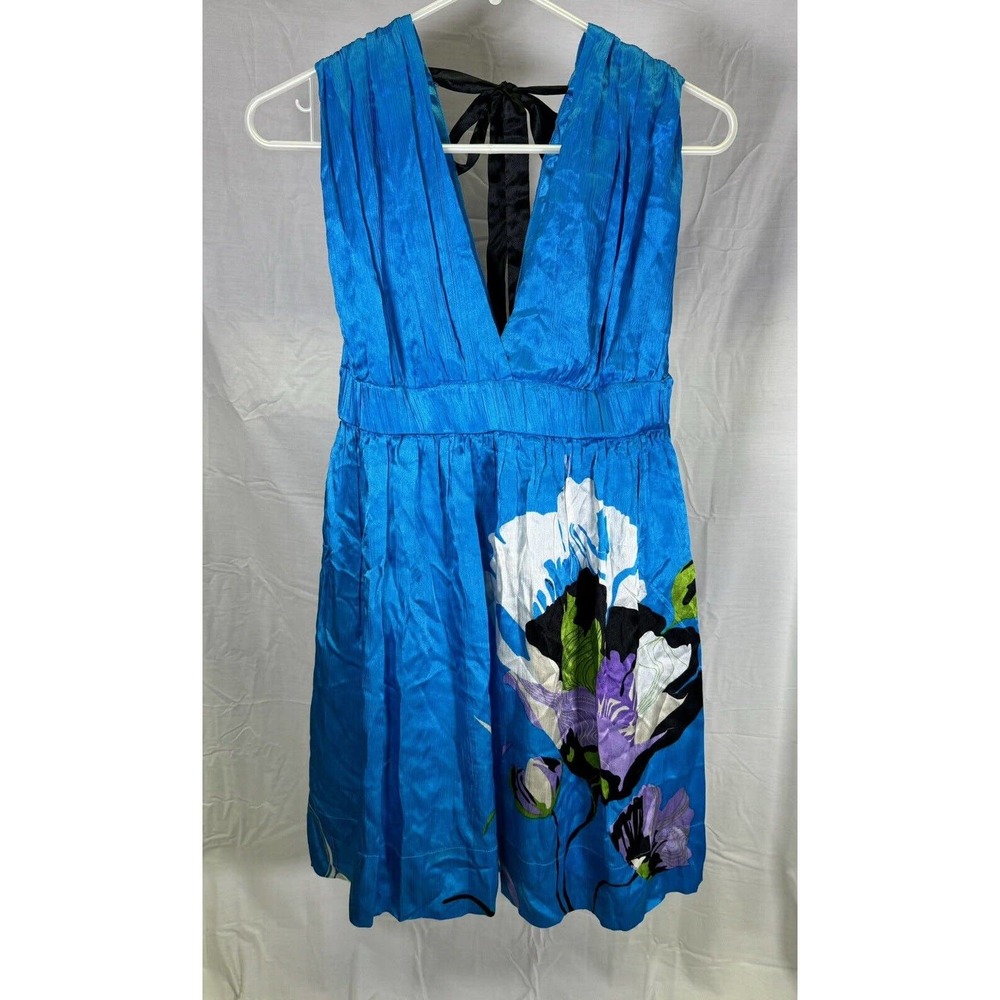bebe XS Dress Blue‎ Floral Cocktail Beach Silk Wedding Party Silk